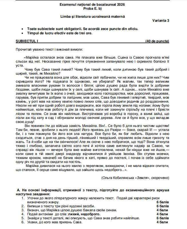 Ce subiecte au avut de rezolvat elevii la proba la Limba maternă la BAC 2026, sesiunea de toamnă