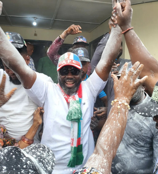 Prince Odianosen Okojie celebrating his victory during the 2023 general election [Instagram/PrinceOdiOkojie]