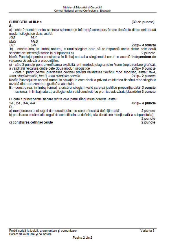 Subiecte Logică la Bac 2026. Baremul de corectare a fost publicat