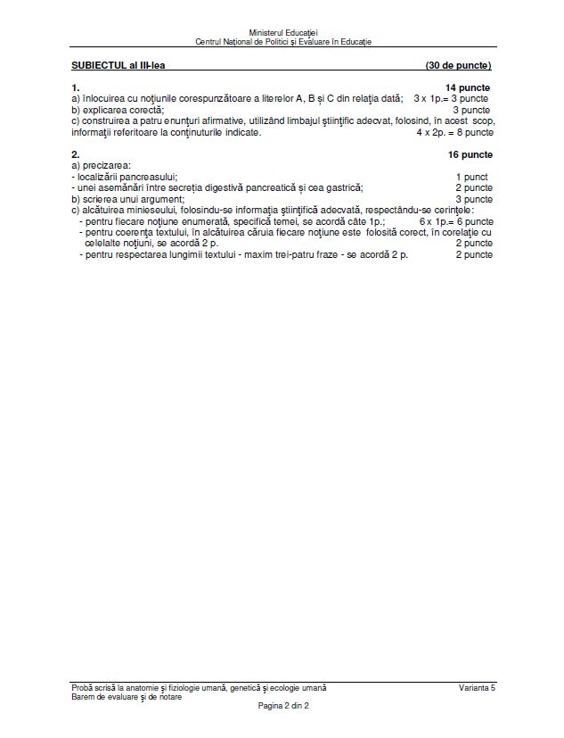 Baremul de corectare pentru proba de Biologie și Anatomie Bacalaureat 2023 a fost publicat de Ministerul Educației. Cum trebuiau rezolvate subiectele