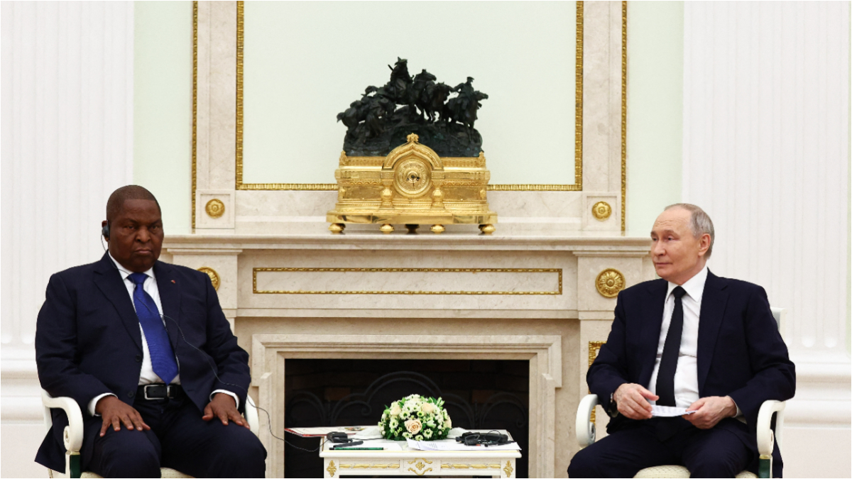 Russian President Vladimir Putin and President of the Central African Republic Faustin-Archange Touadera hold talks at the Kremlin in Moscow on January 16, 2025. [Photo by Evgenia Novozhenina / POOL / AFP]