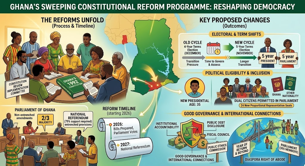 Ghana’s constitutional reform programme also proposes lowering the presidential eligibility age from 40 to 35 and moving elections to November