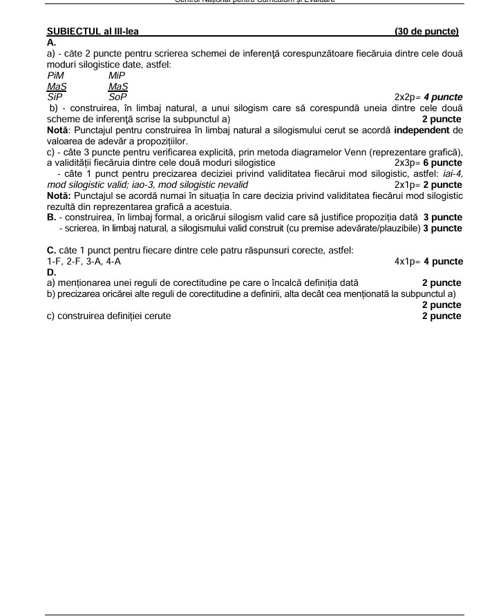 Subiecte BAC Logică 2026. Baremul de corectare a fost publicat