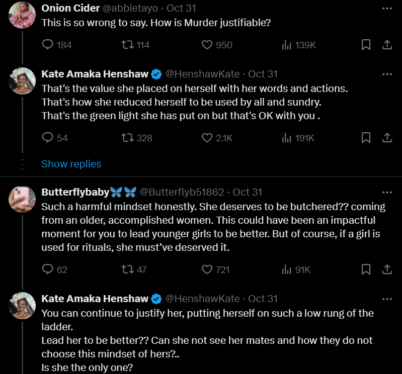 Kate Henshaw did not budge on her stance [X/K8tehenshaw]