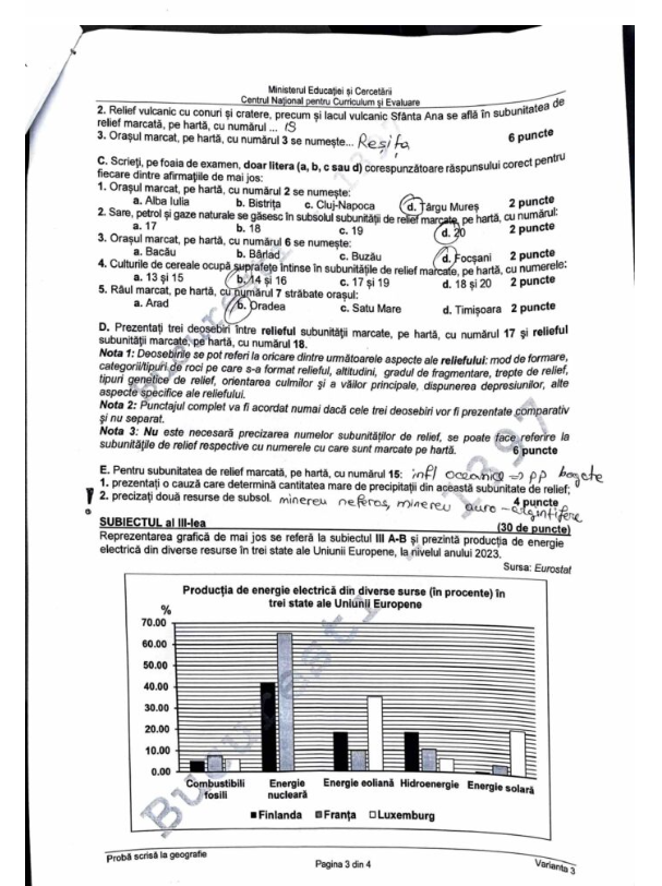 Subiectele şi baremele de corectare la Geografie la Bac 2026 au fost publicate