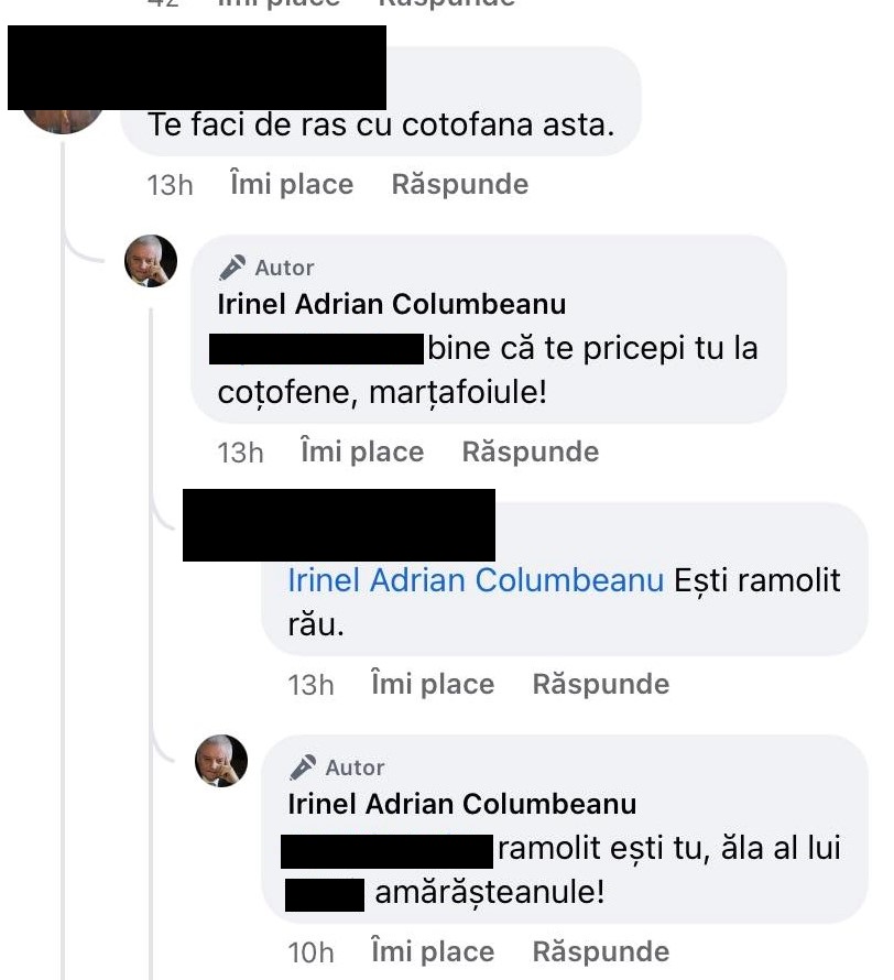 Irinel Columbeanu a răbufnit, după ce i s-a reproșat că se face de râs cu aparițiile sale: „Ramolit ești tu, amărășteanule”