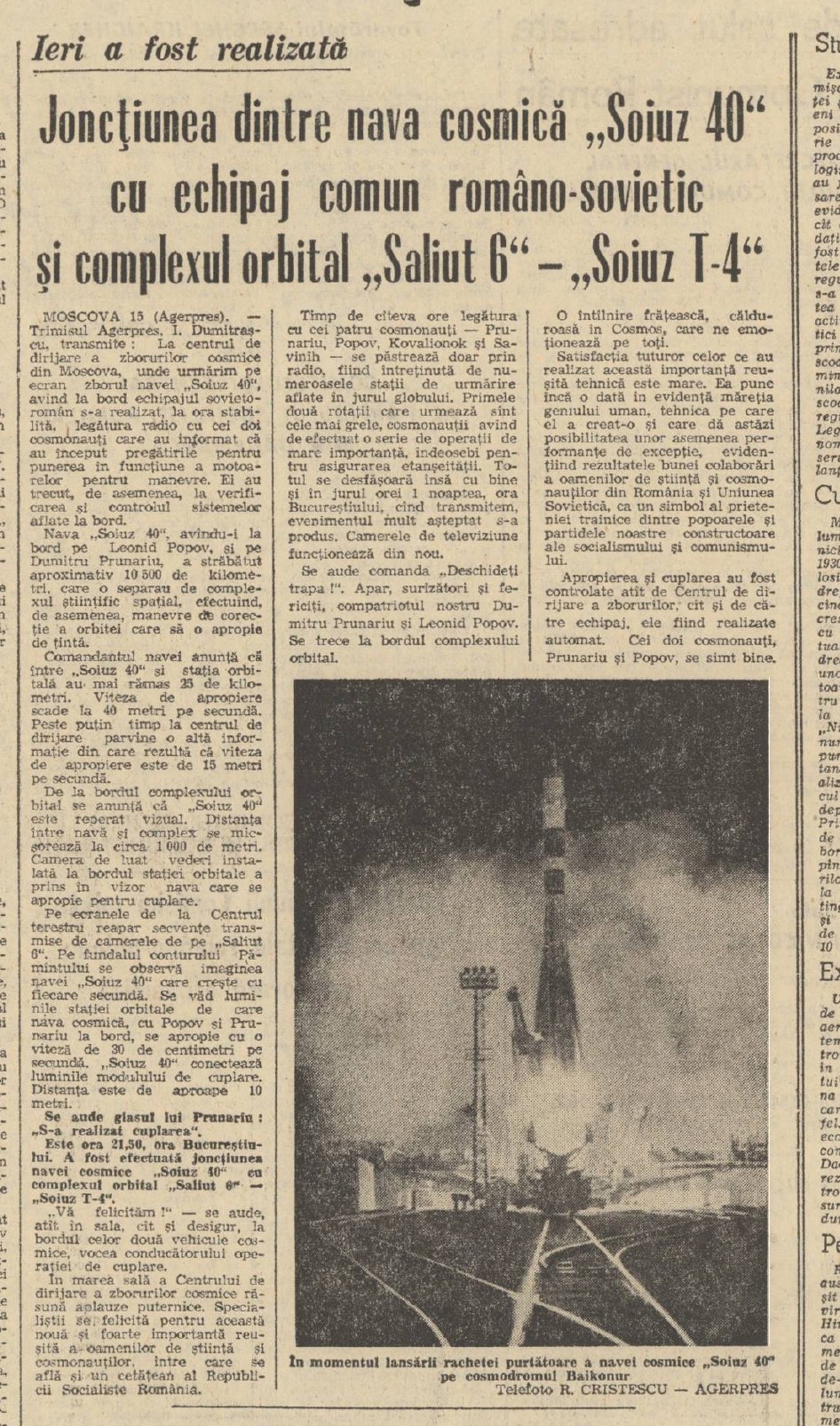 Primul român în spaţiul cosmic, Dumitru Prunariu, împlineşte 70 de ani. Ce scria presa comunistă în 1981 despre misiunea spațială