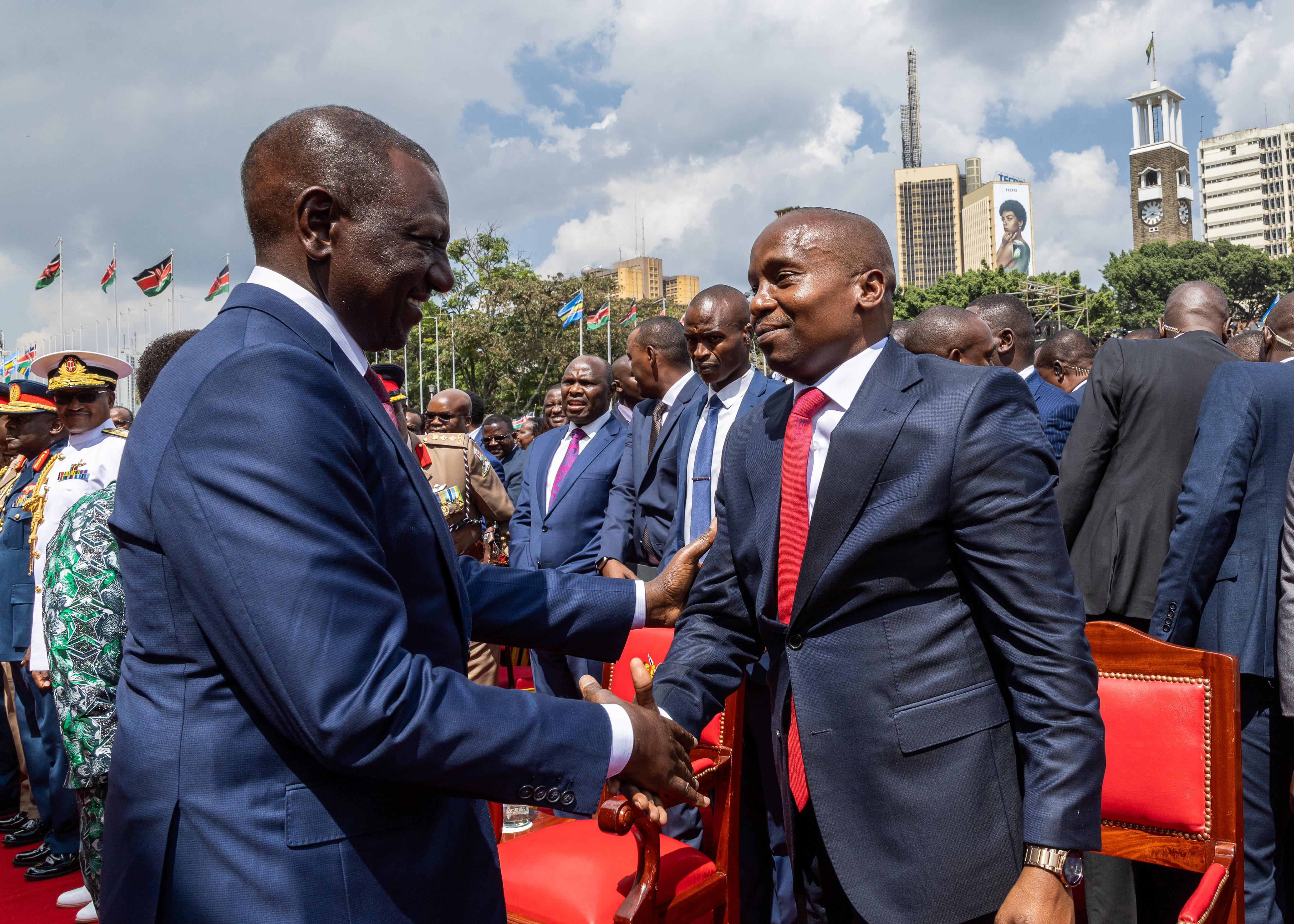 President William Ruto with Deputy President Kithure Kindiki at KICC, Nairobi on November 1, 2024