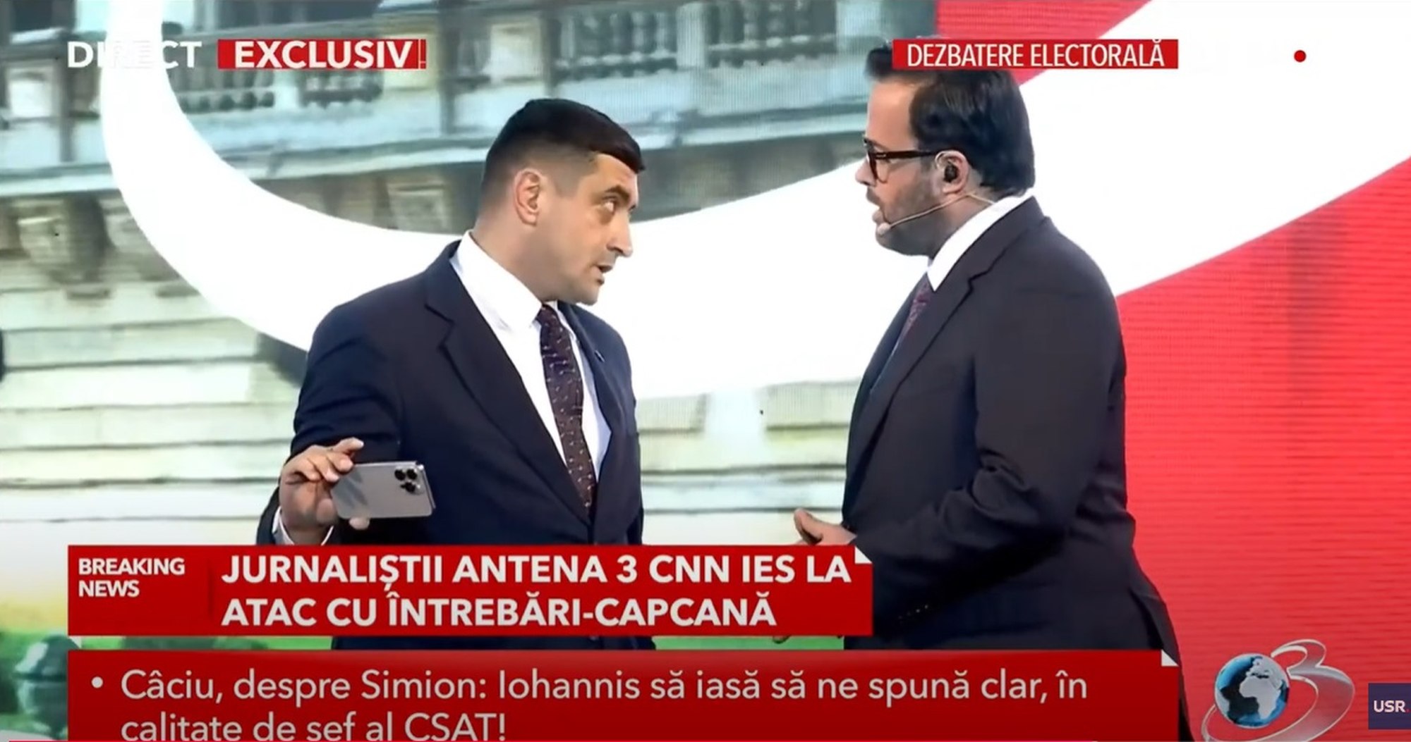 George Simion a intrat peste Mihai Gâdea, în direct, la dezbaterea Antena 3 CNN: „Nu vă învăț reguli de politețe”