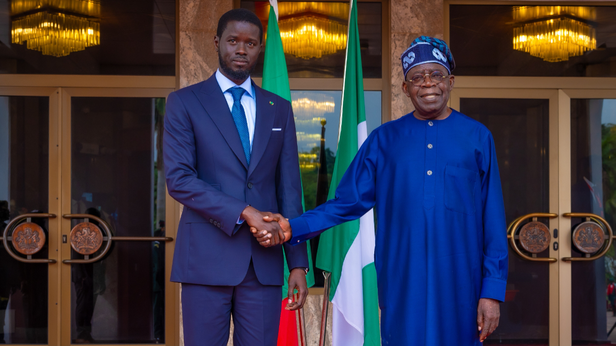 Nigerian President Bola Ahmed Tinubu (R) meets with Senegalese President Bassirou Diomaye Faye (L) at Aso Villa in Abuja, Nigeria on May 16, 2024. [Photo by Nigerian Presidency/Anadolu via Getty Images]