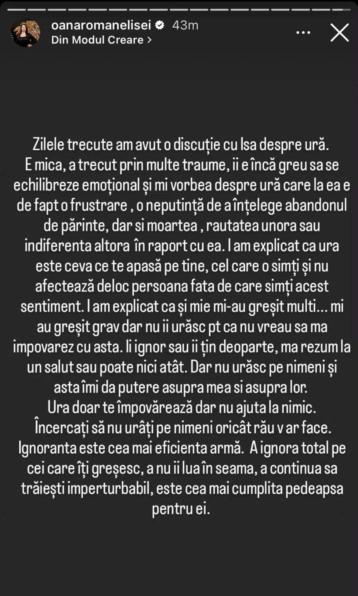 Cât de afectată este fiica Oanei Roman de lipsa tatălui ei, Marius Elisei. Vedeta rupe tăcerea. „O neputință de a înțelege abandonul de părinte”