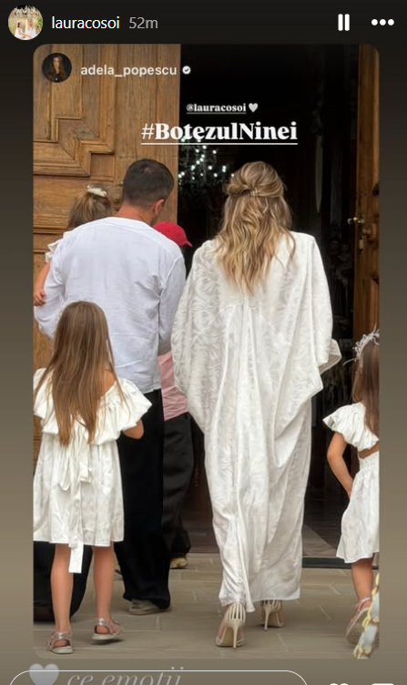 Ținuta purtată de Laura Cosoi la botezul Ninei a atras atenția tuturor. Imagini cu întreaga familie, în biserica din Maramureș
