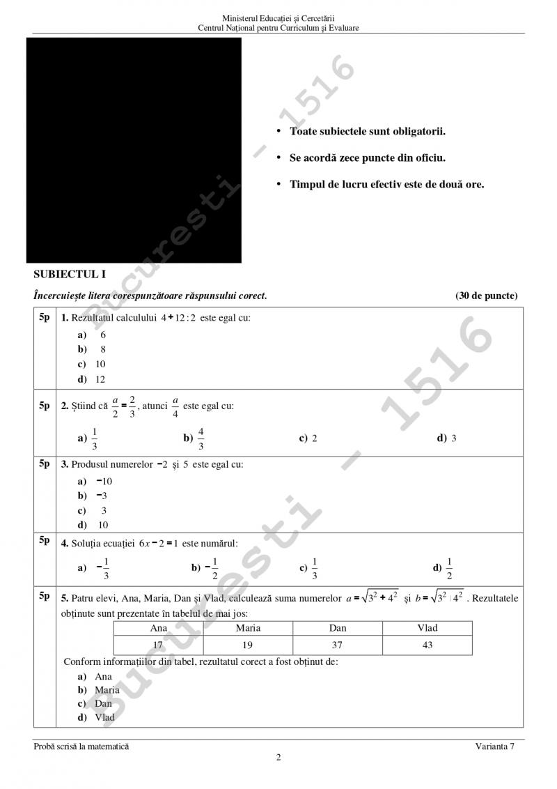 Subiectele la Matematică la Evaluarea Națională 2025. Ce a picat la a doua probă a examenelor pentru clasa a 8-a
