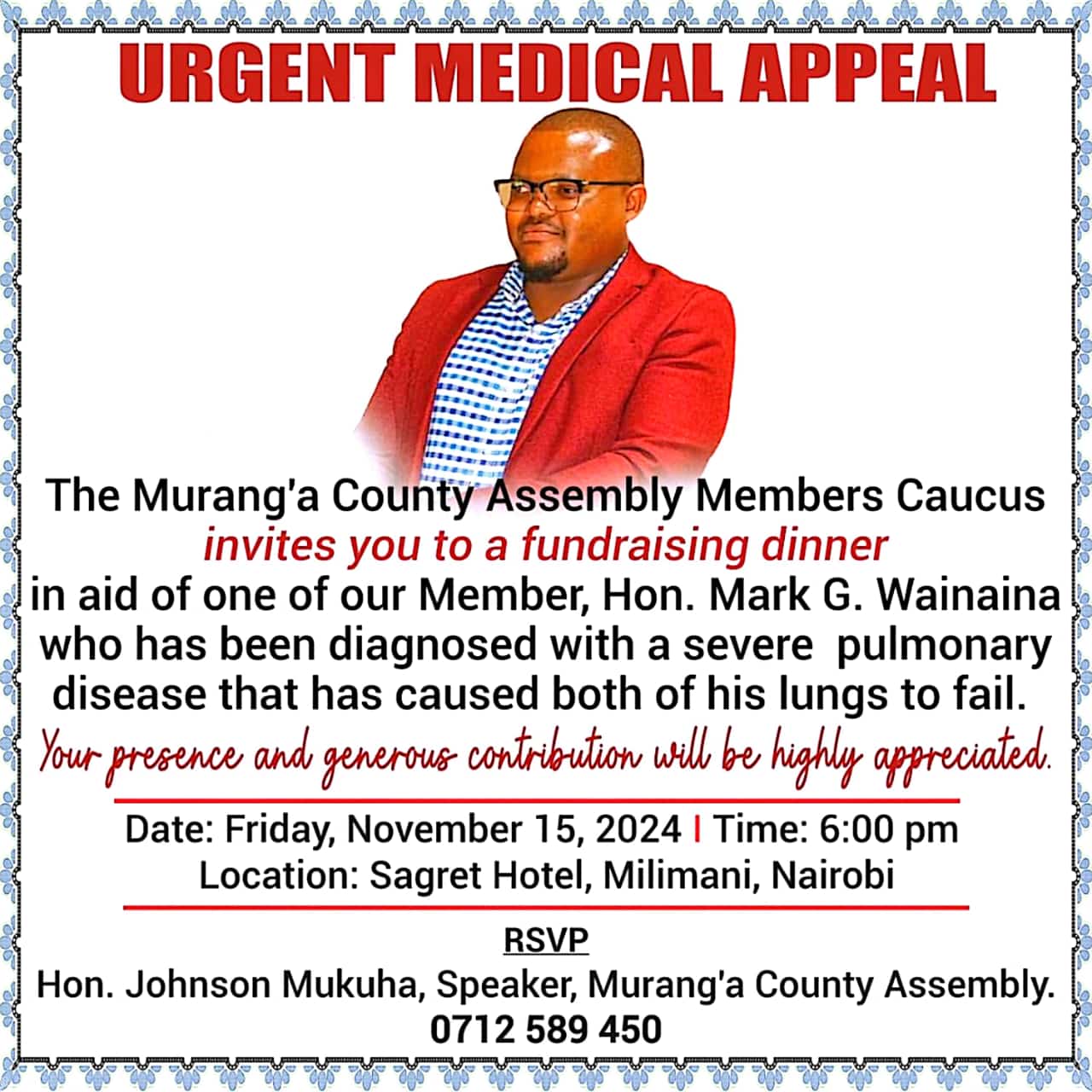 Murang'a MCA Mark Wainaina fundraiser