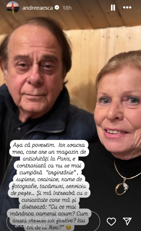 Cum au apărut socrii Andreei Esca în România. Anne și Melkom Eram locuiesc la Paris, unde au o afacere: „I-am plimbat prin Brașov și Poiană”