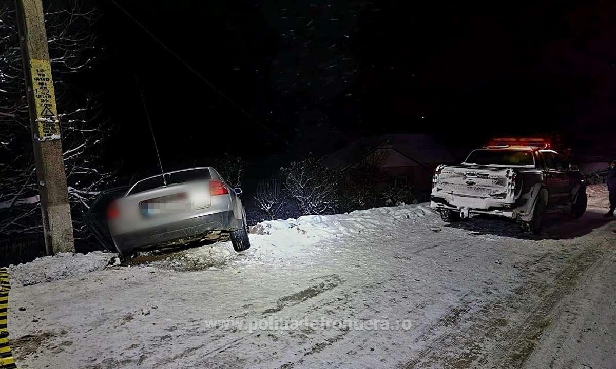 „Trage pe dreapta, că trag!”. Focuri de armă și urmărire pe zăpadă în Botoșani pentru a opri o mașină. VIDEO