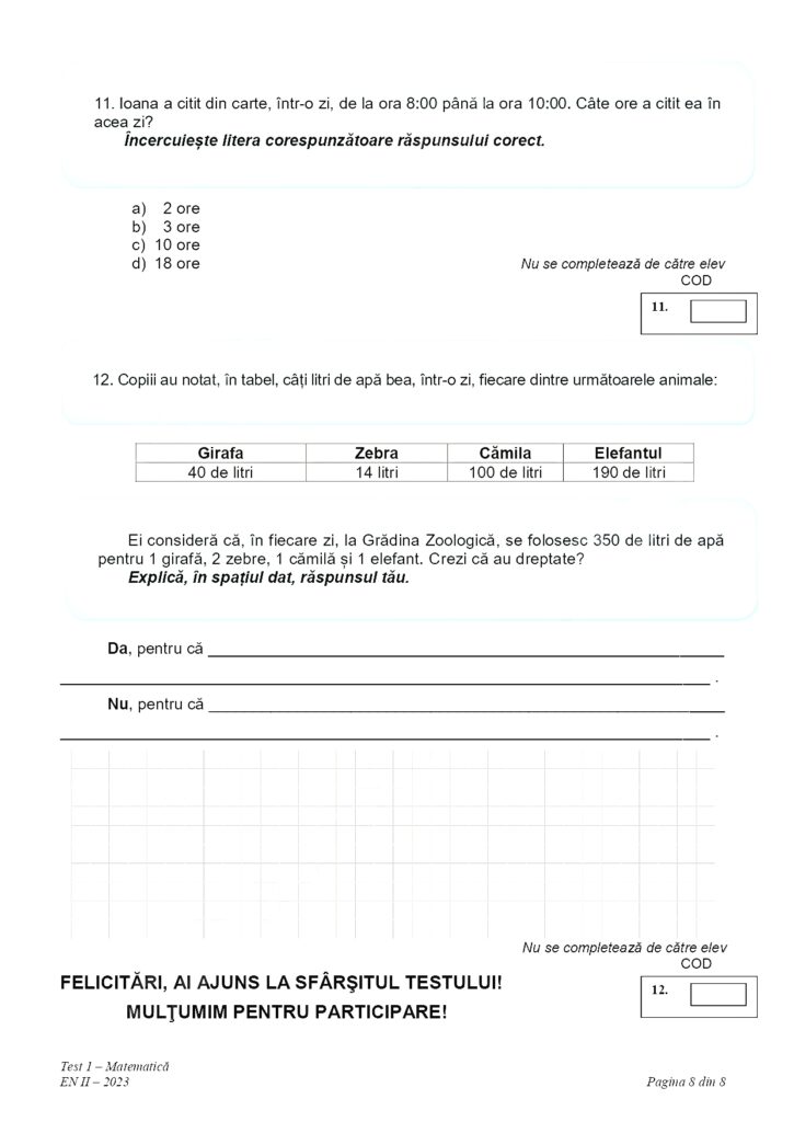 Elevii de clasa a II-a au susținut evaluarea națională la matematică. Ce exerciții au avut de rezolvat