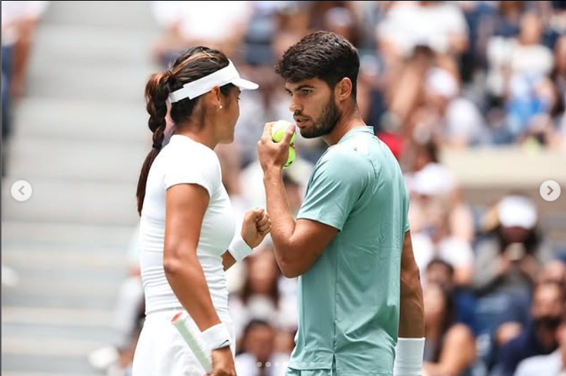 Carlos Alcaraz și Emma Răducanu, în tandrețuri pe terenul de tenis. Deja se vorbește despre o idilă