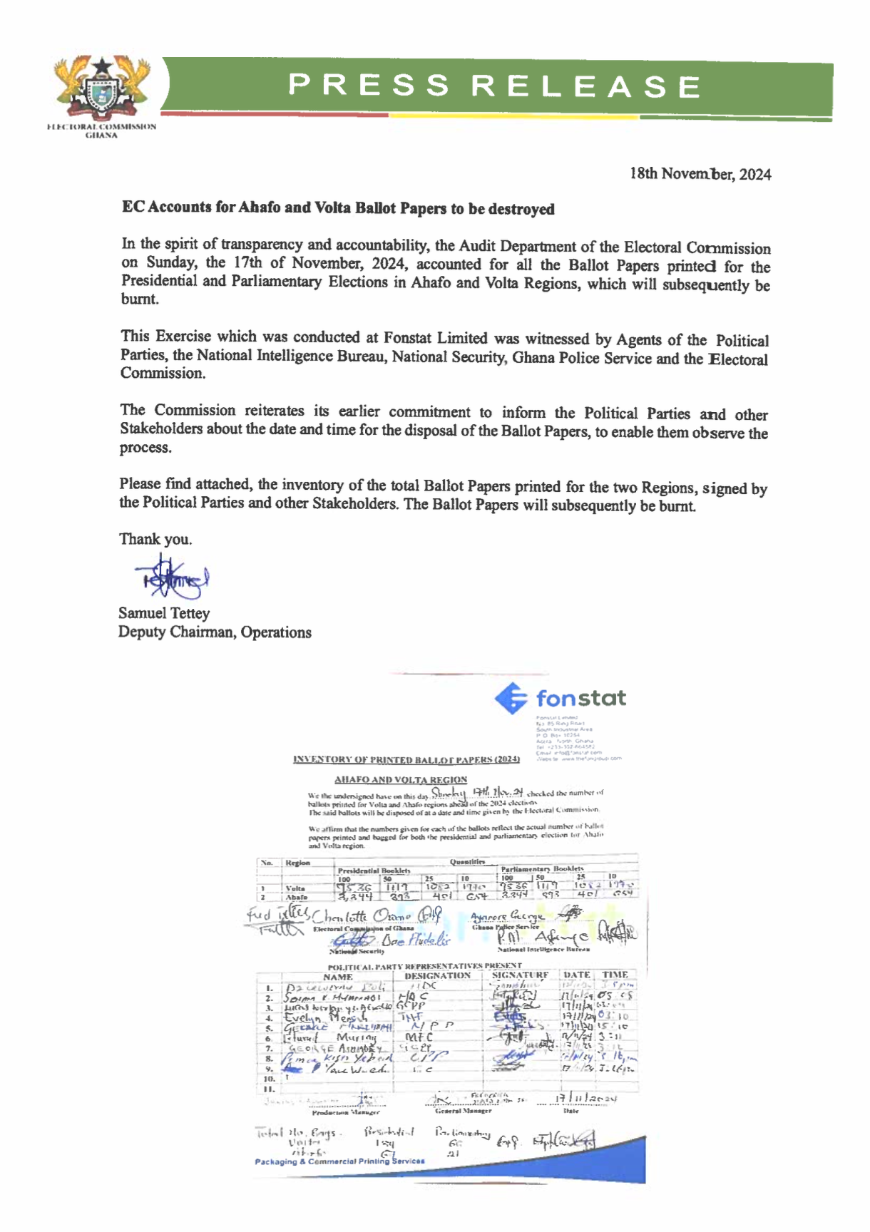EC accounts for Ahafo and Volta ballot papers to be destroyed