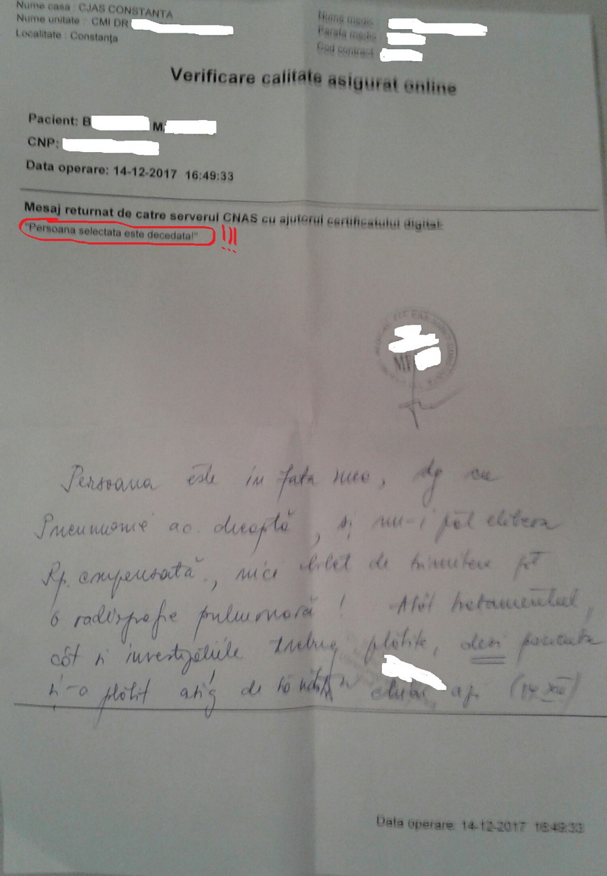 O femeie din Constanța a aflat că este moartă. A primit vestea-șoc la consultul ORL
