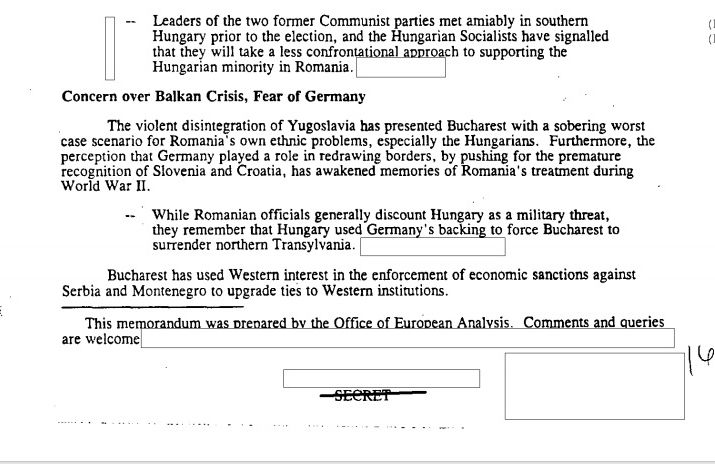 Raportul CIA despre România în anul 1994: „Țară aflată la mila unor state europene puternice, precum Rusia și Germania” 