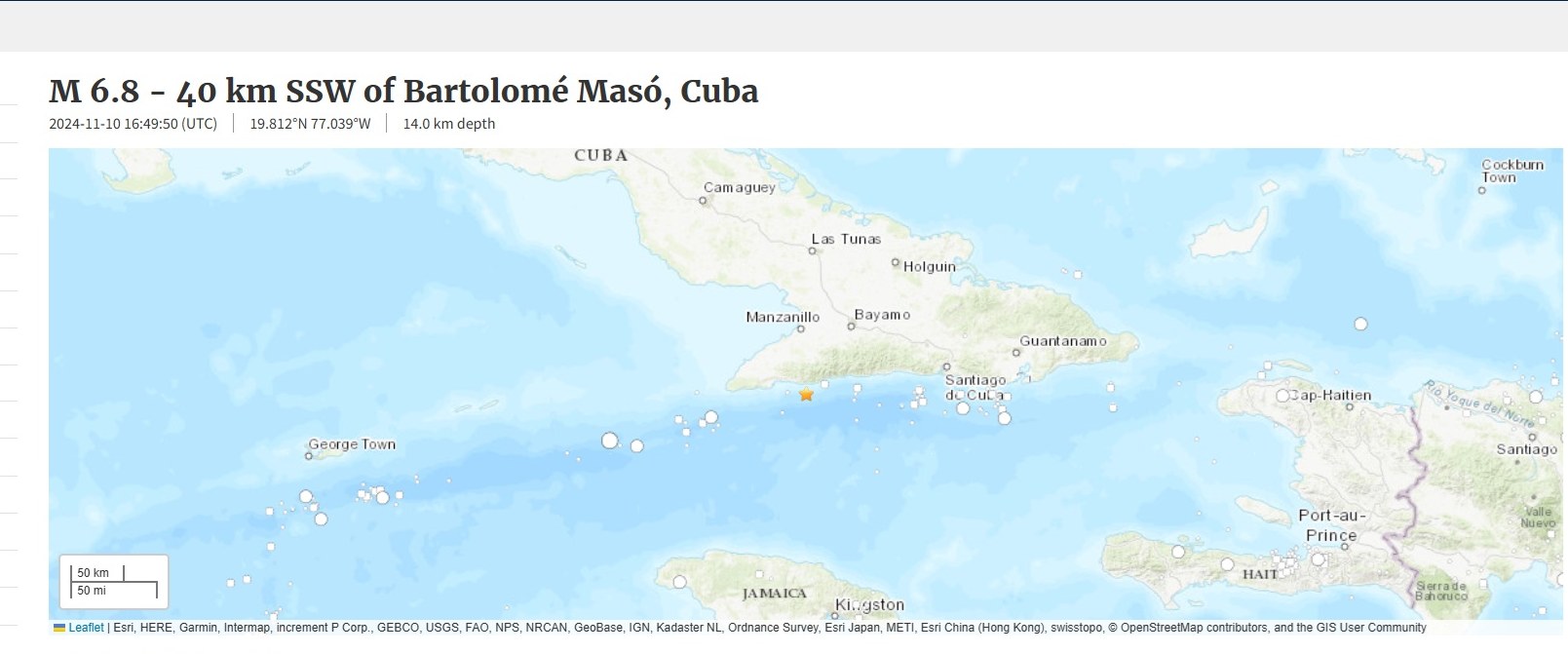 Cutremur în Cuba, cu magnitudinea 6,8. Al doilea seism puternic în mai puțin de o oră