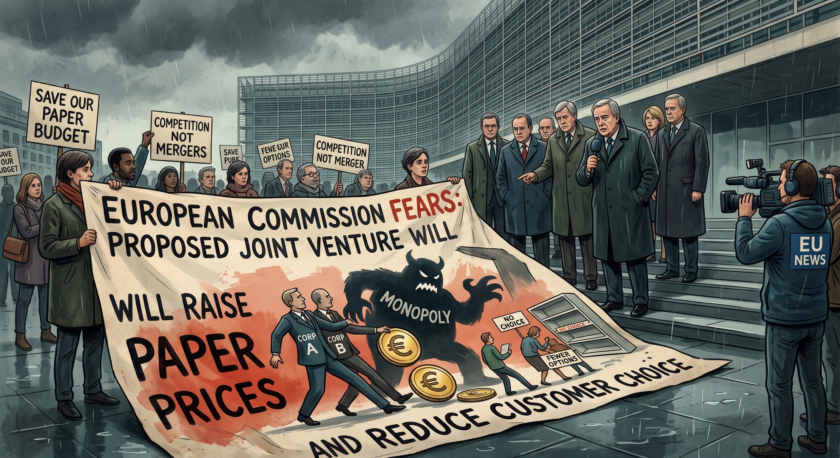 The European Commission fears the proposed joint venture could increase paper prices and reduce customer choice. [Gemini Generated Image] 