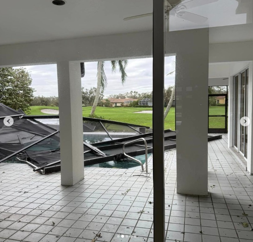 Imagini cu vila lui Catrinel Sandu din America după ce uraganul Milton a lovit Florida. Terasa casei a fost distrusă și a căzut în piscină