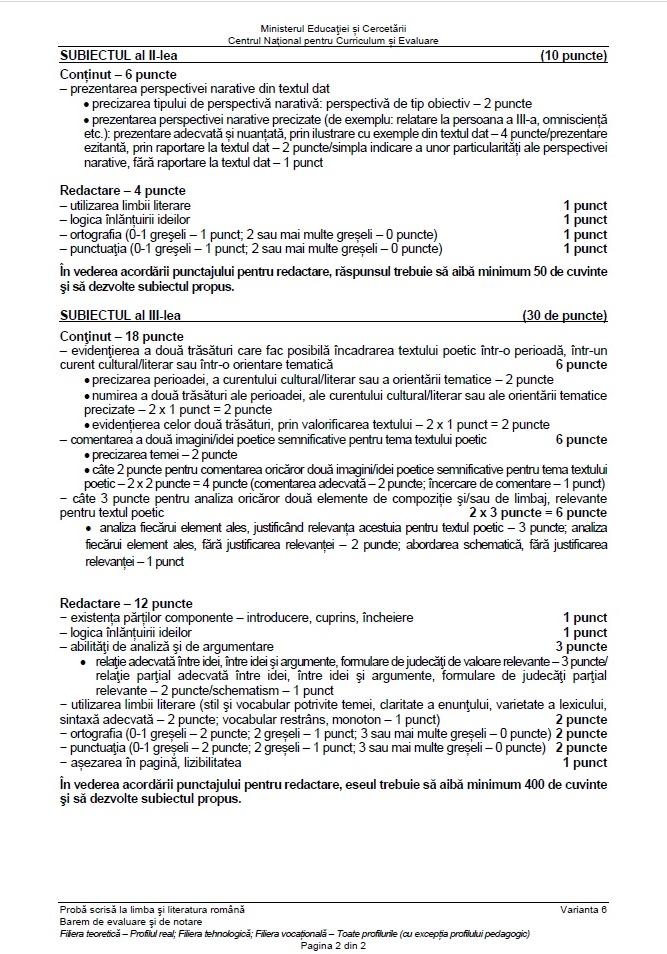 Baremul de corectare la BAC Română 2026