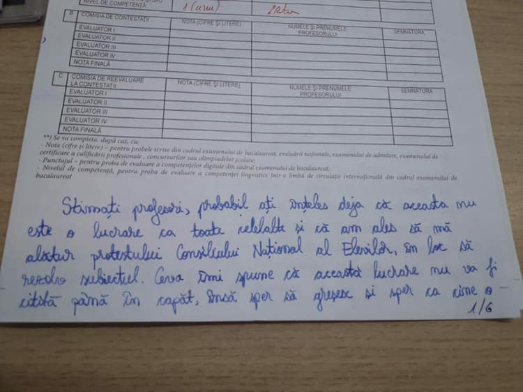 Mesajul de șase pagini transmis de o elevă în simularea de la BAC: „Am decis să protestez; nu mai vreau să se facă modificări în timpul anului școlar și să mă afecteze”