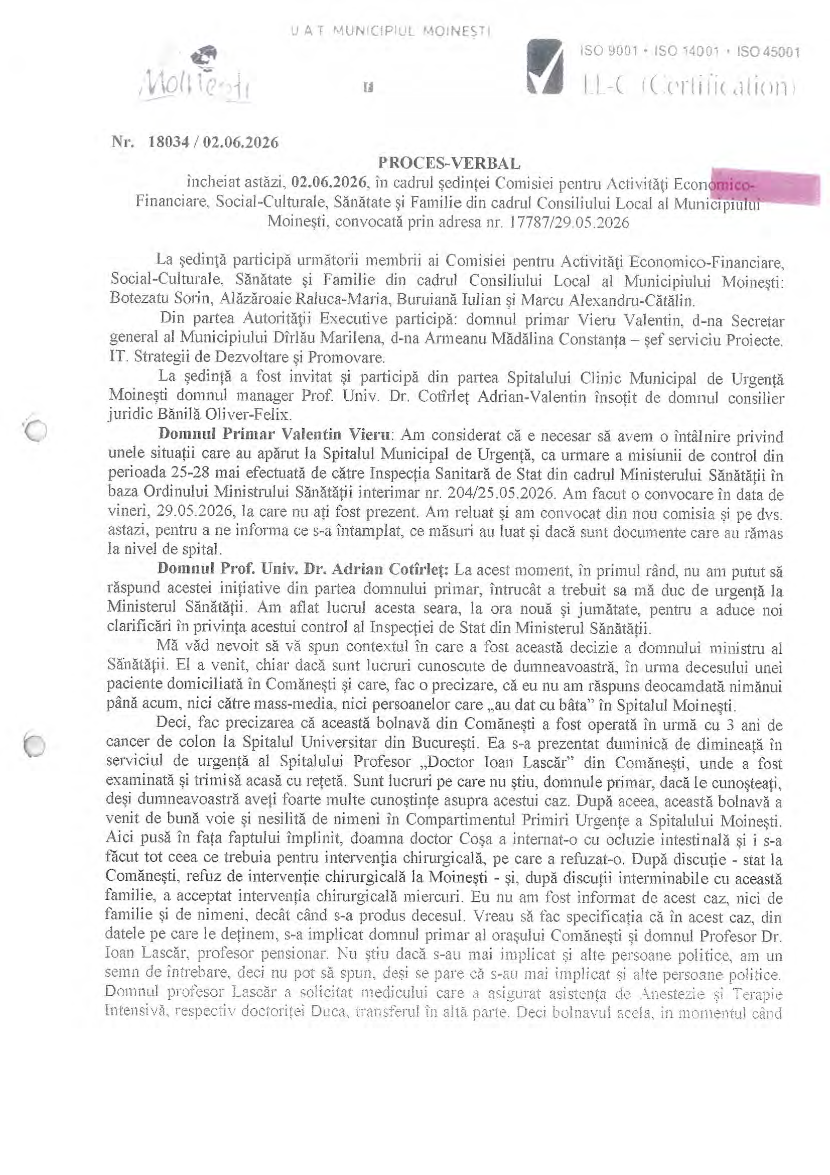Ce au scos la iveală verificările de la spitalul din Moinești după moartea unei paciente de 50 de ani. Război deschis între primar și managerul instituției: „Ar trebui să vă schimbați informatorii din spital” 