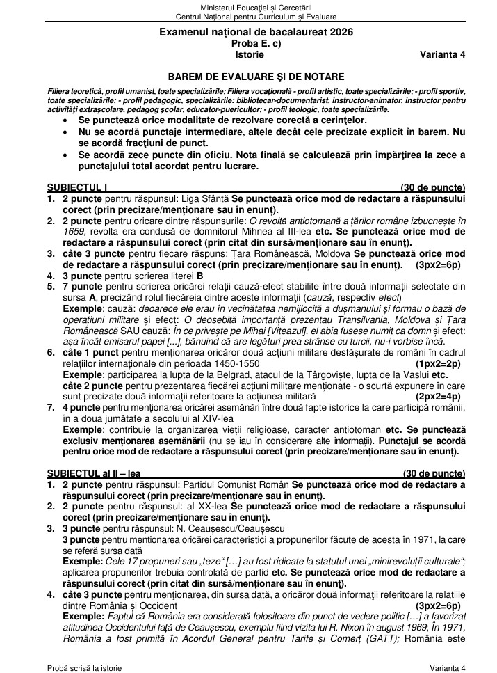 Subiecte Istorie BAC 2026, sesiunea de toamnă. Ce le-a picat elevilor la proba obligatorie a profilului la Bacalaureat 