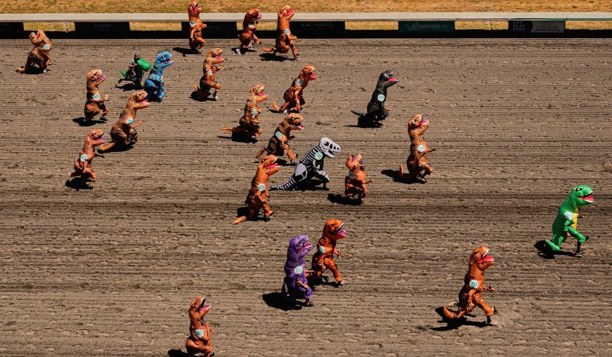 Cum au fugit 300 de dinozauri gonflabili într-o cursă de la Campionatul Mondial T-Rex | VIDEO