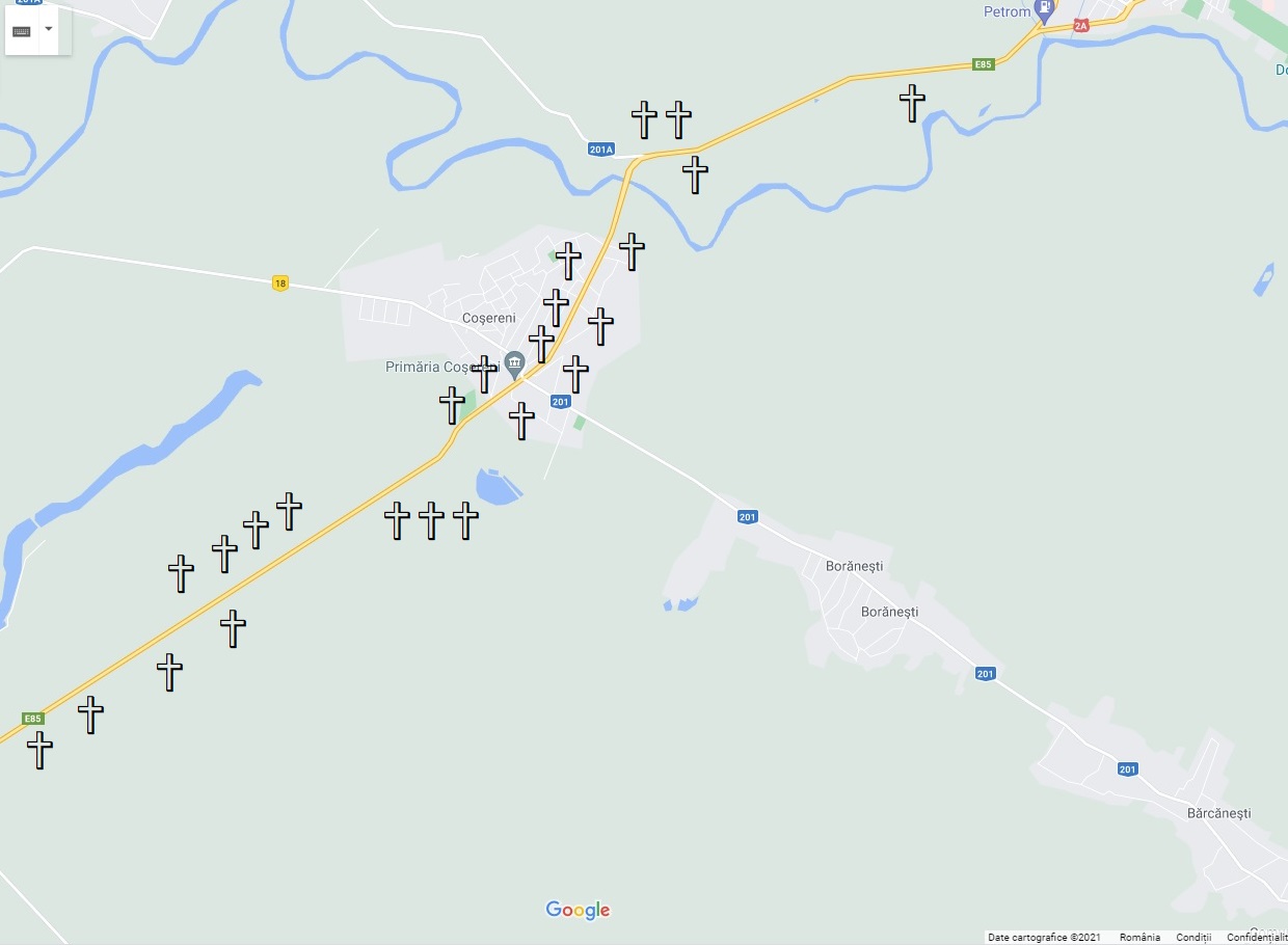 Drumul crucilor. Sunt 564 de cruci pe DN2 între București și Bacău, mai multe decât cele 550 de borne kilometrice dus-întors