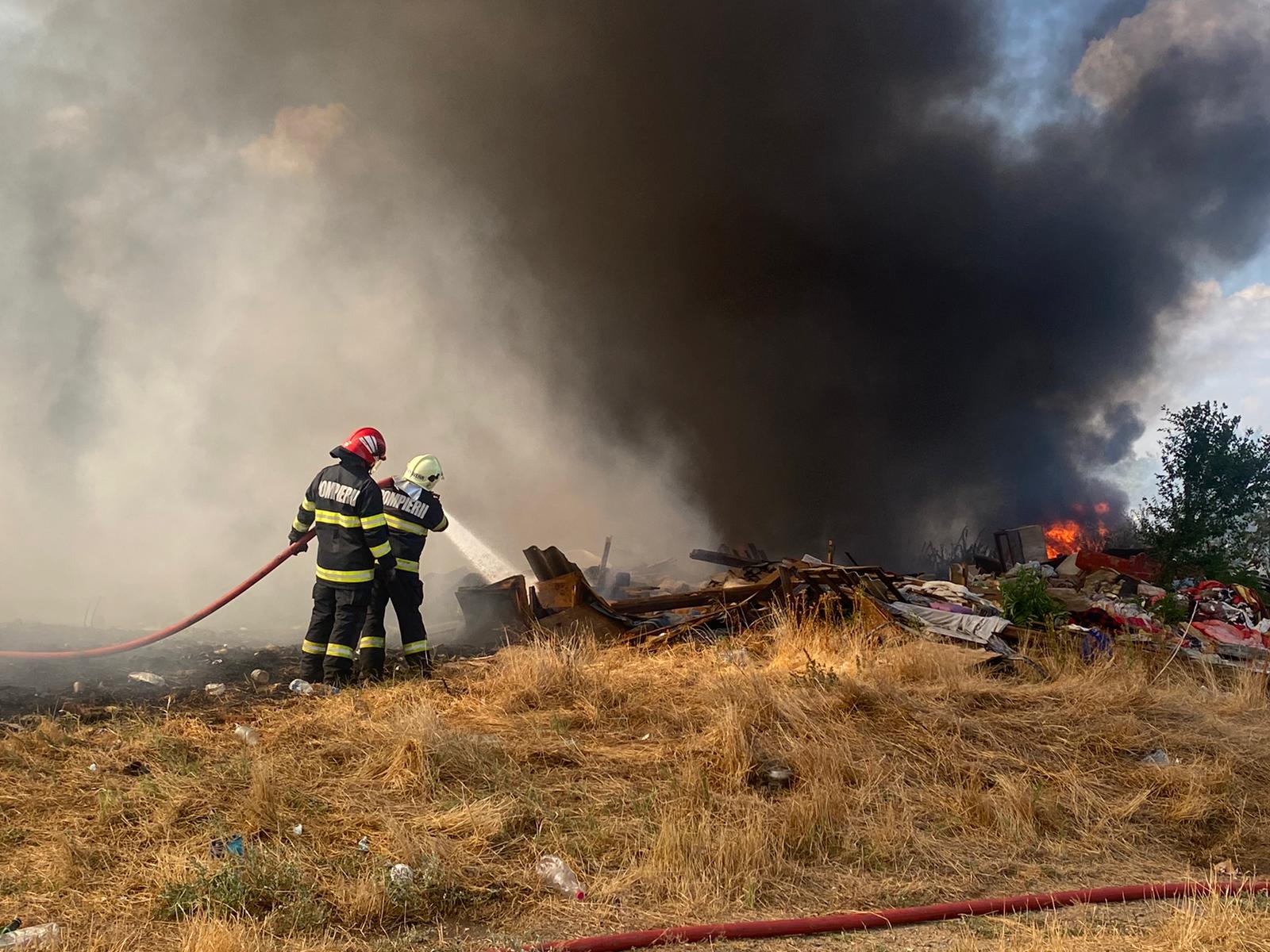 Incendiu de vegetaţie uscată în Arad. Focul s-a extins spre autostradă și a cuprins panourile fonoabsorbante de pe margine