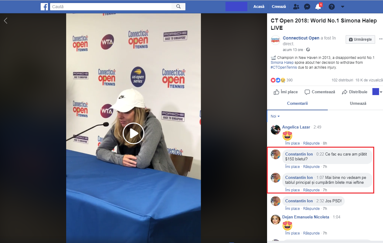 Reacțiile fanilor după ce Simona Halep s-a retras de la New Haven. Unii o susțin: ”O decizie înțeleaptă”. Alții o critică: ”O fițoasă” | VIDEO