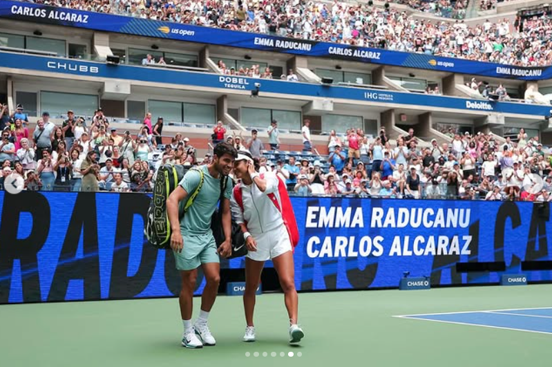 Carlos Alcaraz și Emma Răducanu, în tandrețuri pe terenul de tenis. Deja se vorbește despre o idilă