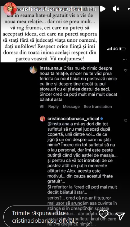Cristina Ciobănașu a răbufnit după ce fanii i-au criticat noua relație: „De ce jigniți un om despre care nu știți nimic?”