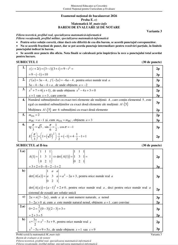 Examenul de BAC la Matematică 2026, pentru elevii de la real, s-a încheiat. Baremul a fost publicat