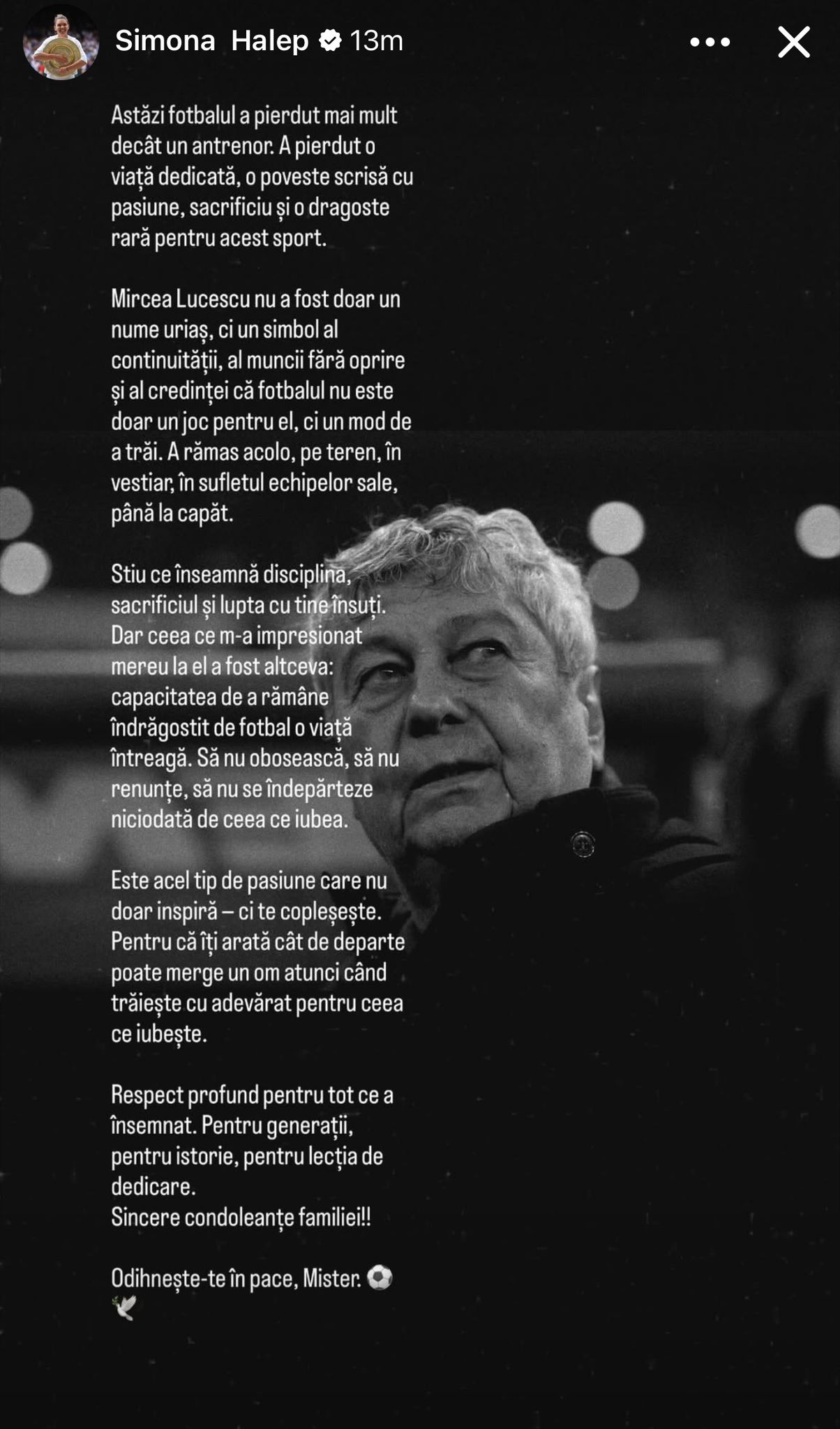 Simona Halep, mesaj dureros după moartea lui Mircea Lucescu. Ce a apreciat la regretatul antrenor: „A fost un simbol al muncii fără oprire”