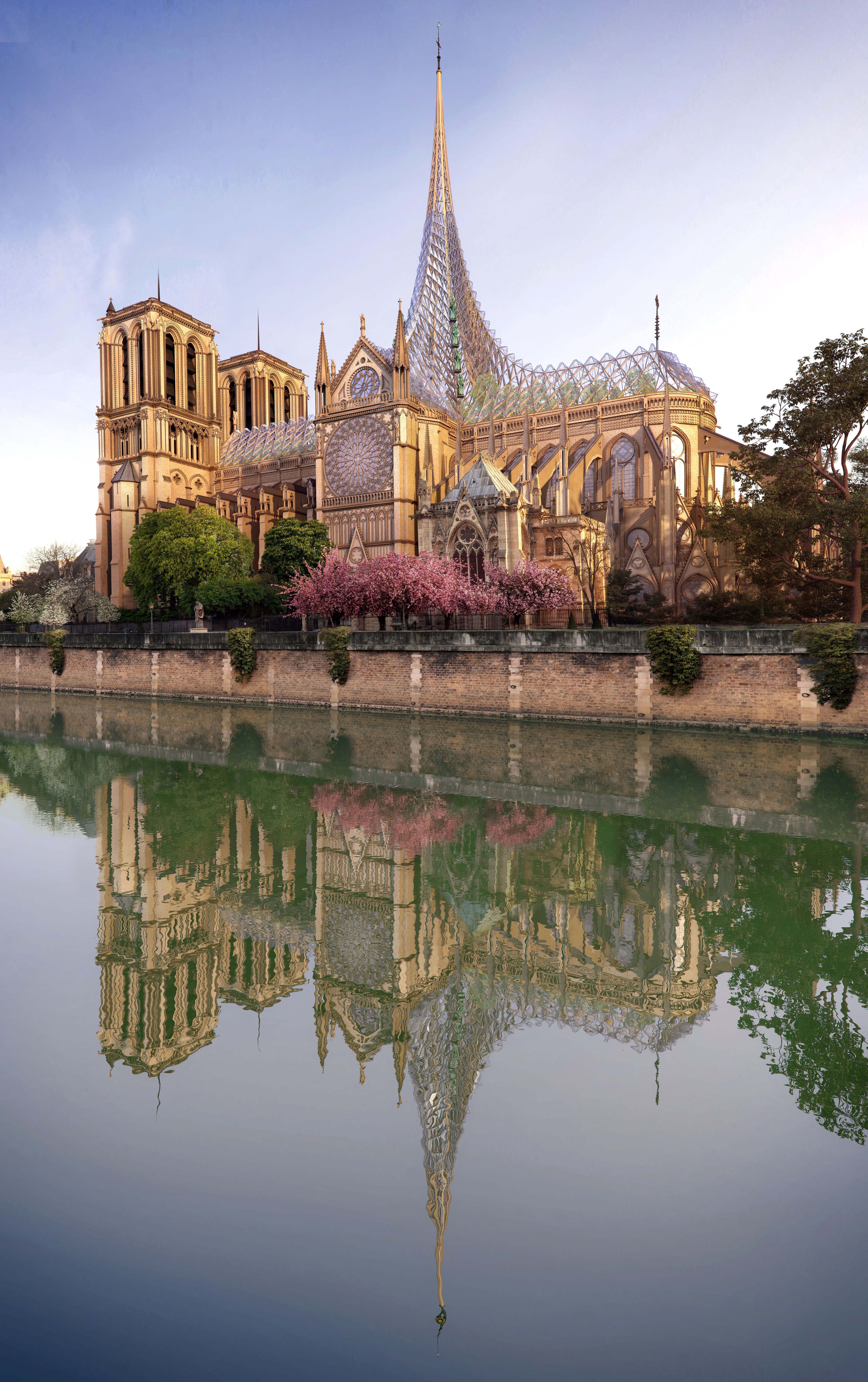 FOTO | Planul unui arhitect vizionar pentru restaurarea Catedralei Notre-Dame: O grădină de meditație și o fermă pe acoperișul clădirii la adăpostul unui dom din sticlă