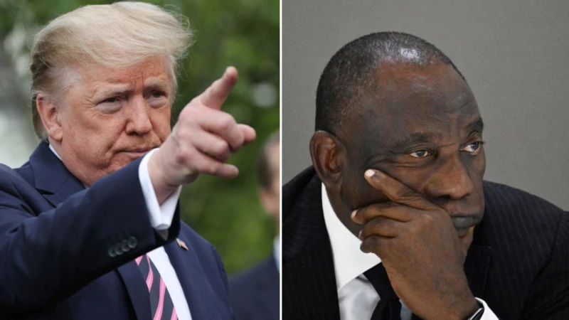 A collage image showing U.S. President Donald Trump (left) and South African President Cyril Ramaphosa. [Image credit: Getty Images/BBC]