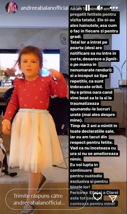Andreea Bălan vrea custodia exclusivă a fetițelor. De ce îl acuză pe George Burcea: „Nu e prima dată când vine beat să le ia”