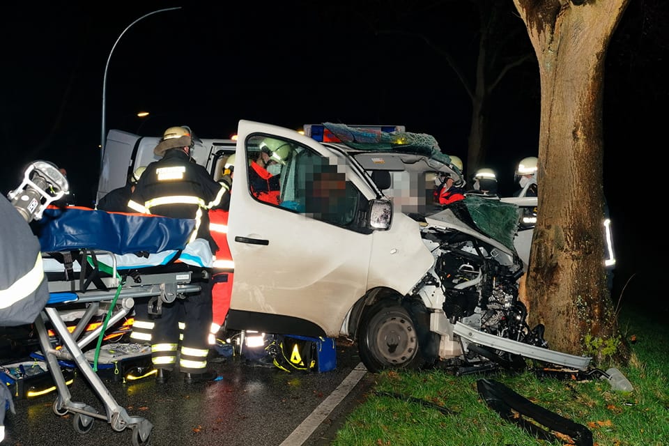 Doi români morți, alți doi grav răniți, în Germania. Duba în care erau s-a făcut praf într-un pom