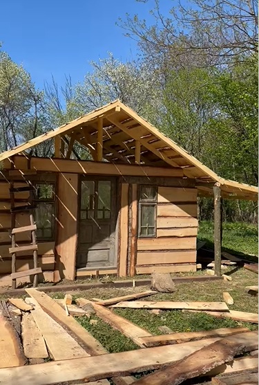 Cum arată cabana din pădure a Mihaelei Bilic după ce i-a pus acoperișul. Și-a amenajat și curtea, unde are hamac