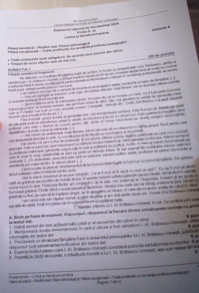 Subiecte BAC Română 2024 - sesiunea de toamnă. Ce a picat la prima probă a examenului de Bacalaureat