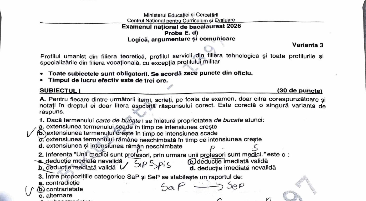 Subiecte Logică la Bac 2026. Baremul de corectare a fost publicat