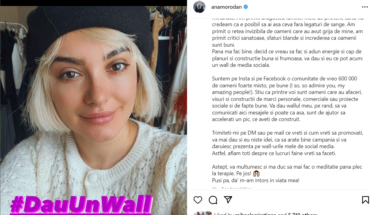 Mesajul transmis de Ana Morodan, după ce a lipsit aproape o lună din spațiul virtual. „Mă duc să mai fac o meditație”