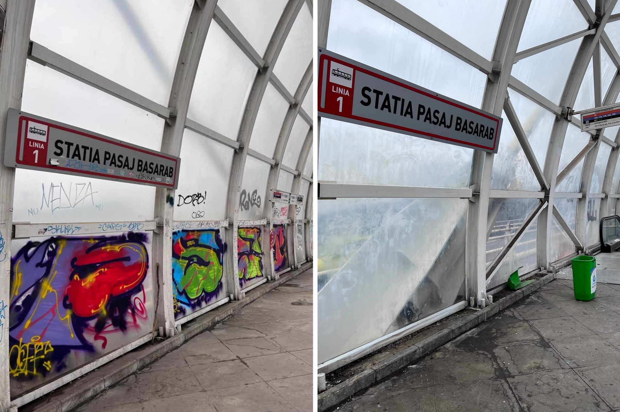 Stația de tramvai de la Pasajul Basarab, curățată de voluntari. Era plină de mizerie și grafitti - VIDEO