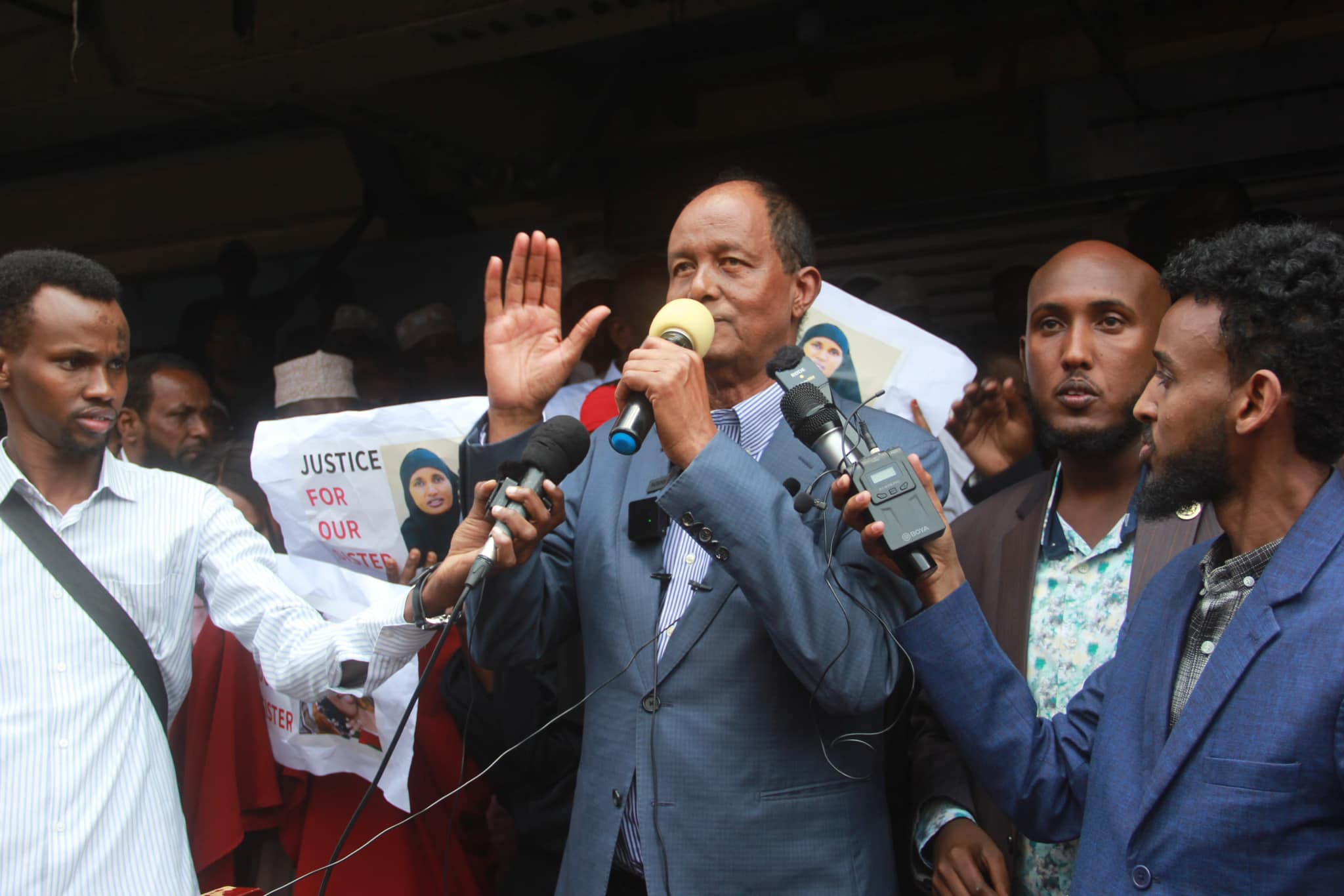 Kamukunji MP Yusuf Hassan speaking during the Eastleigh protests for the mruder of three women